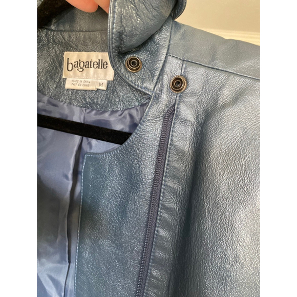 Vintage Bagatelle Leather Jacket Metallic Blue Cropped Moto Retro Scandi City - Picture 13 of 13